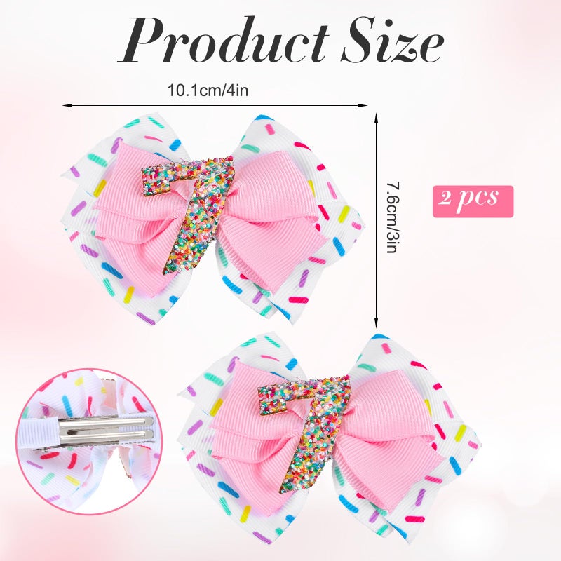 Guduling 2pcs Birthday Bows for Girls Hair, Birthday Hair Bow, Birth Day Girl Bow, Birth Day Hairs Accessories With Butterfly & Sparkly 7, Sweet Sassy Perfect for 7th Outfit Girl - Image 3